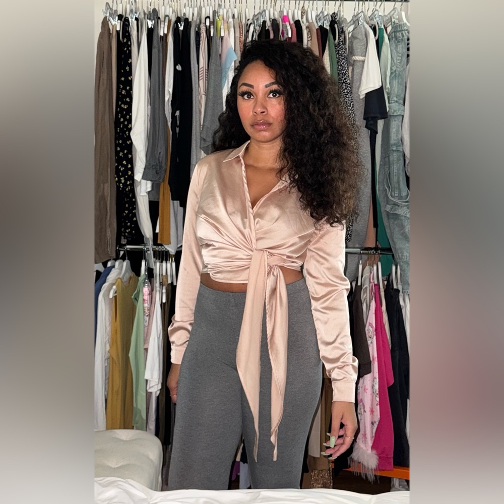 Elegant Satin Tie-Front Blouse